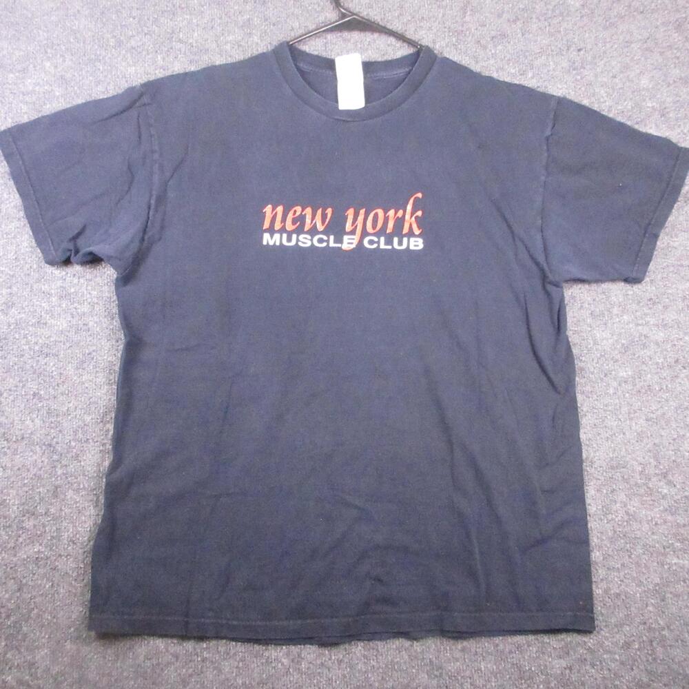 New York Muscle Club Shirt Mens XL Blue Graphic Fruit Of The Loom Heavy Cotton